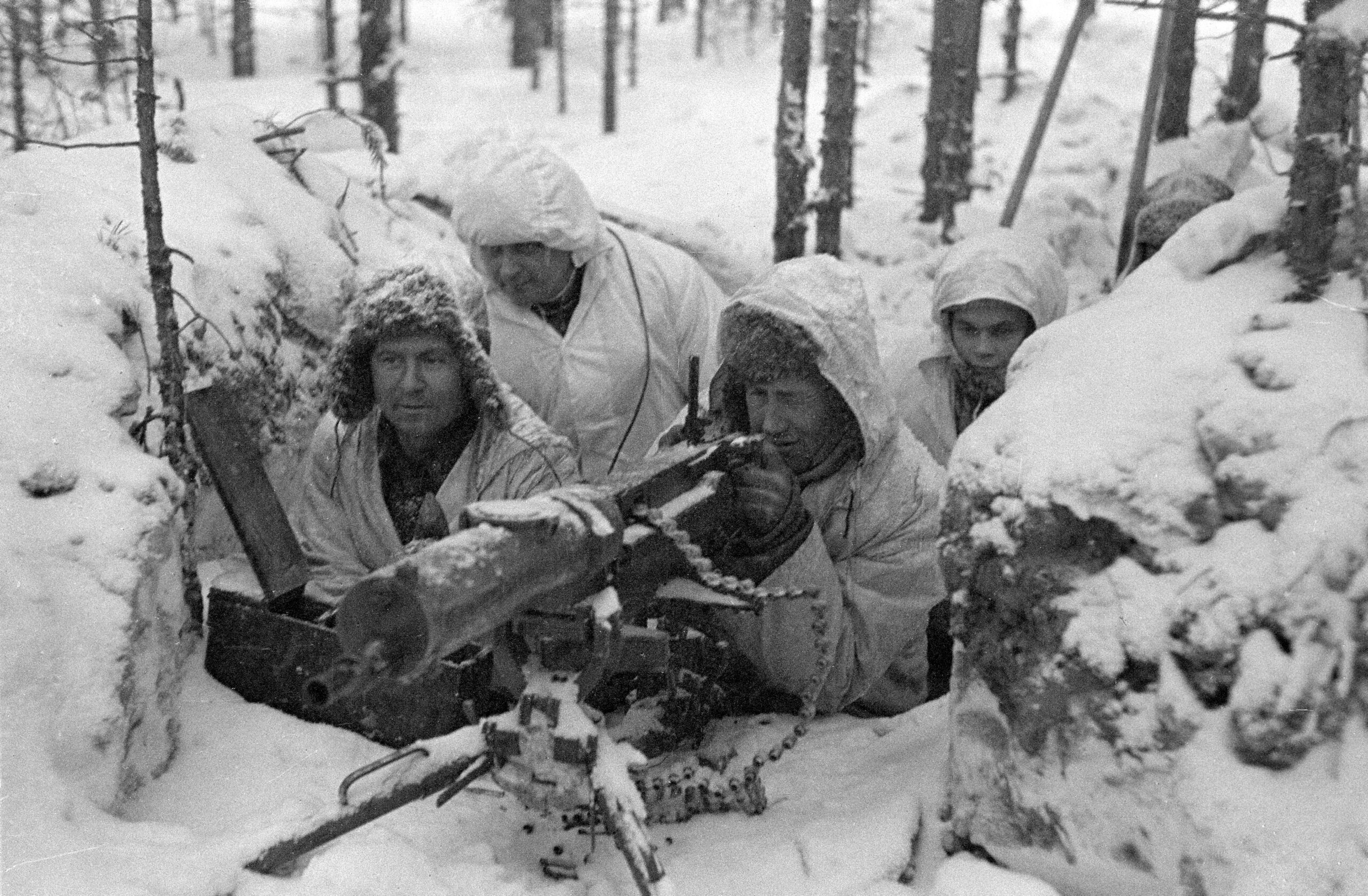 Nido de ametralladora Maxim finlandés durante la Guerra de Invierno de 1940